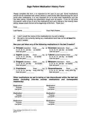 Sage Pet Medication History Form