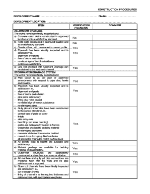 Construction Procedures Inspection Checklist
