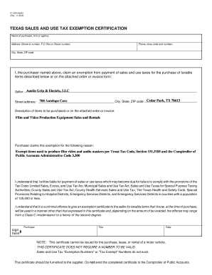 Texas Sales and Use Tax Exemption Certification