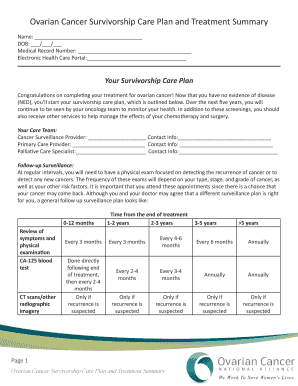 Ovarian Cancer Survivorship Care Plan and Treatment Summary