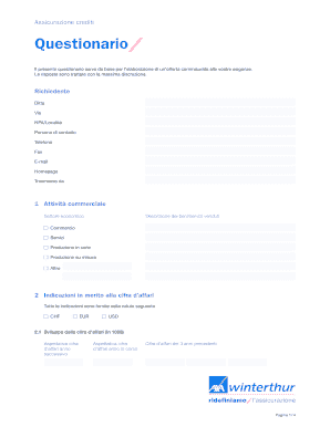 Questionario Assicurazione Crediti
