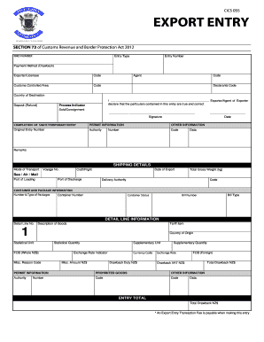 New Zealand Export Entry Form