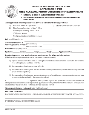 Alabama Photo Voter Identification Card Application