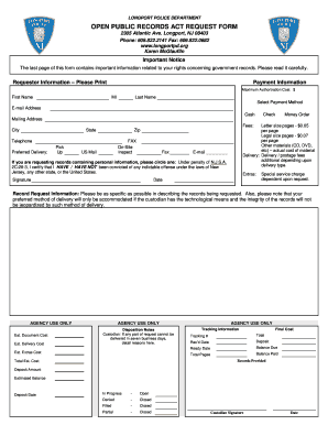 New Jersey Open Public Records Act Request Form