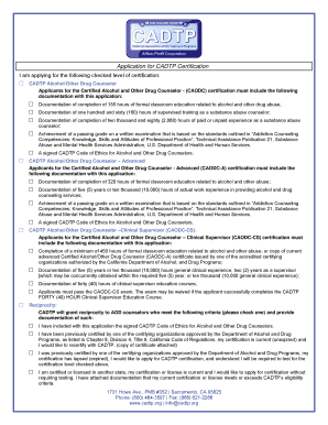 Application for CADTP Certification
