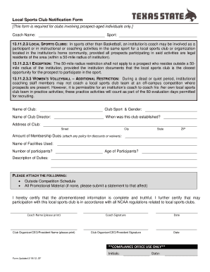 Local Sports Club Notification Form
