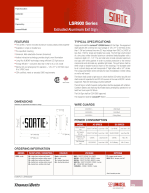 Lumacell LSR900 Series Exit Sign Specification