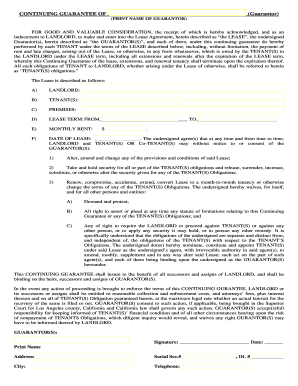 Continuing Guarantee for Lease Agreement