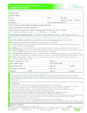 Pfizer RxPathways Patient Assistance Program Enrollment Form