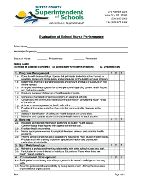 Evaluation of School Nurse Performance