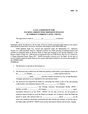 Loan Agreement for Packing Credit/Post Shipment Finance in Foreign Currency