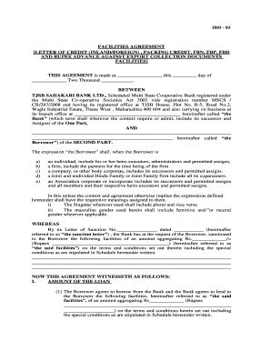 Facilities Agreement for Letter of Credit and Export Financing