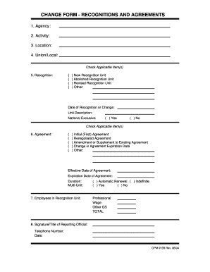 Change Form - Recognitions and Agreements
