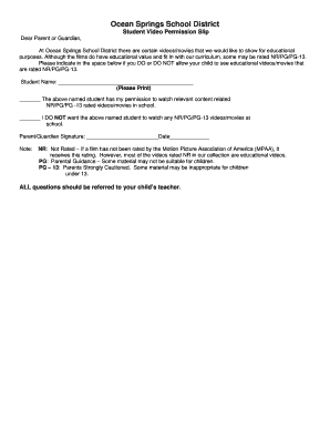 Student Video Permission Slip