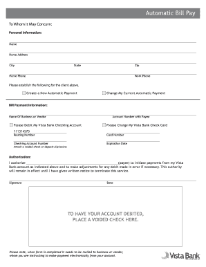 Automatic Bill Payment Authorization Form