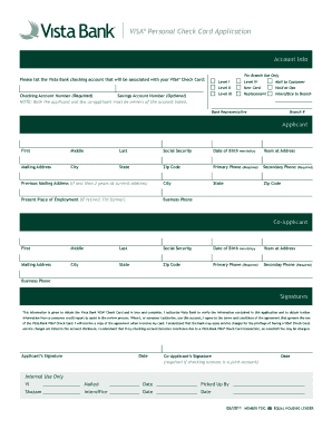 Visa Personal Check Card Application