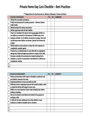 Ontario Private Home Day Care Checklist
