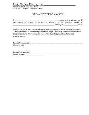 30 Day Notice to Vacate