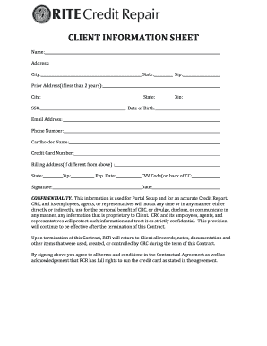 Client Information Sheet and General Contract for Services