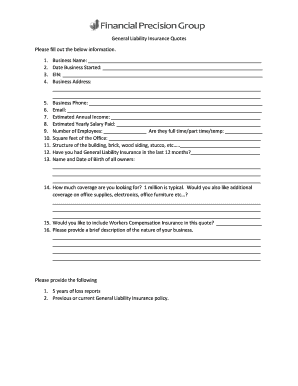 General Liability Insurance Quote Form