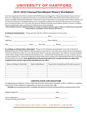 Unusual Enrollment History Worksheet