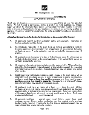 Apartment Rental Application Criteria