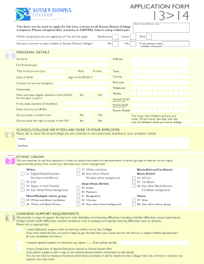 Sussex Downs College Application Form