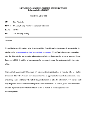 Anti-Bullying Training Acknowledgement