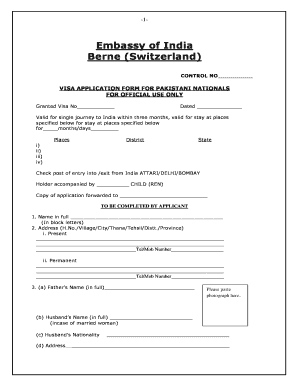 Visa Application Form for Pakistani Nationals