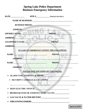 Business Emergency Information Form