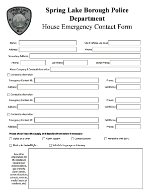 Spring Lake Borough Police House Emergency Contact Form