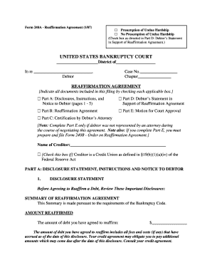 Form 240A Reaffirmation Agreement
