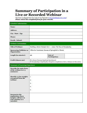 Webinar Participation Summary Form