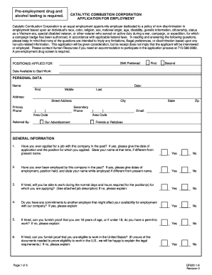 Catalytic Combustion Corporation Employment Application