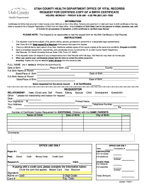 Utah Birth Certificate Request Form
