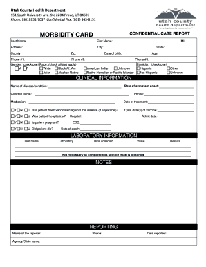 Utah Morbidity Card Confidential Case Report