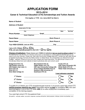 Utah Career and Technical Education Scholarship Application