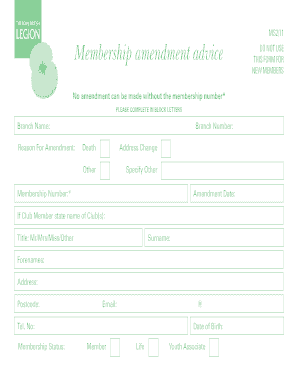 Membership Amendment Form