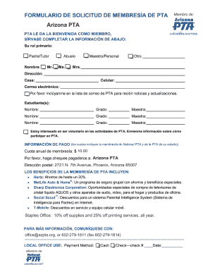Formulario de Solicitud de Membresía de PTA