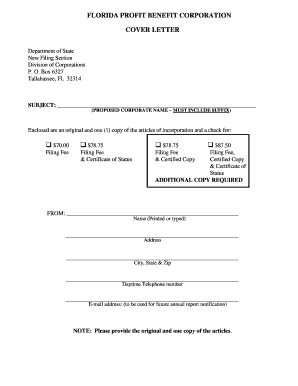 Florida Profit Benefit Corporation Articles of Incorporation