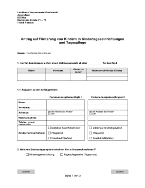 Antrag auf Förderung von Kindern in Kindertageseinrichtungen und Tagespflege