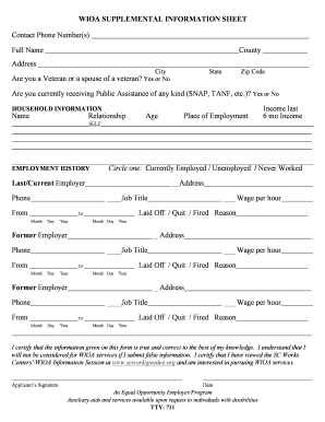 WIOA Supplemental Information Sheet