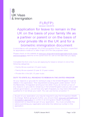 UK FLR FP Application for Leave to Remain