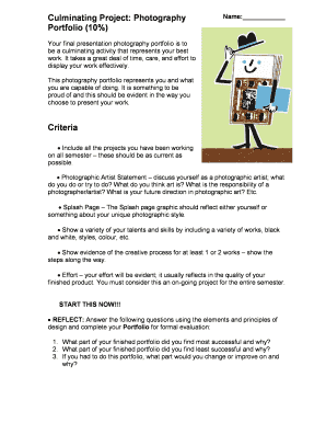 Photographic Arts Portfolio Evaluation Form