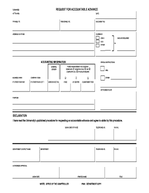 University Accountable Advance Request Form