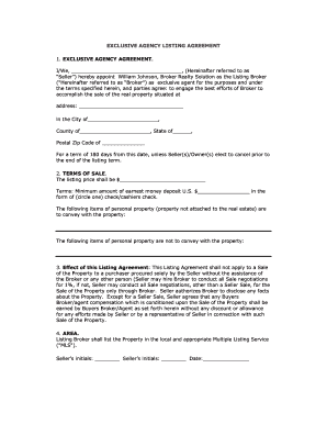 Exclusive Agency Listing Agreement