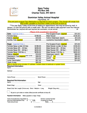 Spay Today Pet Surgery Form