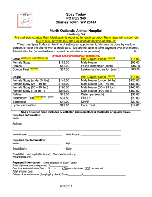 Spay Today Pet Surgery Form