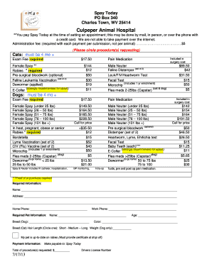 Spay Today Pet Surgery Appointment Form