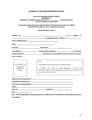 Domicile Certificate Proforma